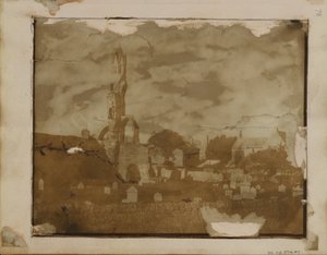 Het westelijke uiteinde van de kathedraal van St. Andrews en het kathedraalgebied vanuit het noordwesten