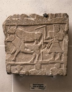 HIMYARITE KUNST: Reliëf met arbeidsscène. Jemen, 2e eeuw v.Chr. (steen) door Himyarite
