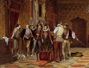 Henri III (1574-1589) met de moordenaars van de hertog van Guise (Henry I van Lotharingen, hertog van Guise genaamd de Balafre)