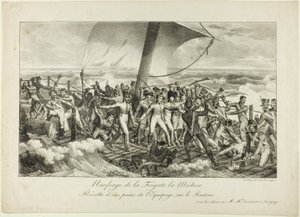 Schipbreuk van de fregat Medusa. Opstand van enkele bemanningsleden op het vlot door Hippolyte Lecomte