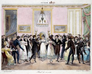 Societe bal in Parijs in de winkel van crayons Conte, place du palais royal in februari 1819