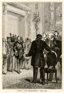 Hier ben ik heren, zei hij, uit De Reis om de Wereld in Tachtig Dagen door Jules Verne (1828-1905) gegraveerd door Henri-Théophile Hildebrand (1824-97), 1873