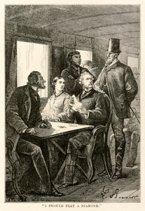 Ik zou een ruit spelen, uit De Reis om de Wereld in Tachtig Dagen door Jules Verne (1828-1905) gegraveerd door Adolphe François Pannemaker (1822-1900), 1873 door Hippolyte Leon after Benett