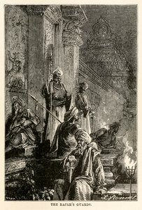 De wachters van de Radja, uit De Reis om de Wereld in Tachtig Dagen door Jules Verne (1828-1905), gegraveerd door Adolphe François Pannemaker (1822-1900), 1873 door Hippolyte Leon after Benett