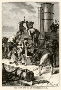 De bemanning toonde een ongelooflijke ijver, uit De Reis om de Wereld in Tachtig Dagen door Jules Verne (1828-1905) gegraveerd door Louis Dumont (b.1822), 1873