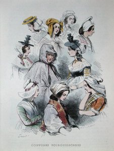 Hoofdtooien van Bourgondische boeren, uit het boek 