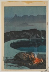 Kamperen bij Washiha, uit de serie, Twaalf Scènes in de Japanse Alpen, Taisho-periode door Hiroshi Yoshida