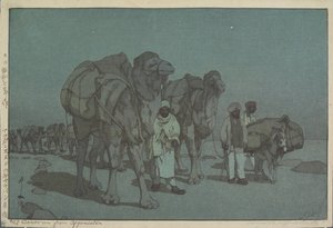 Karavaan uit Afghanistan op een maanverlichte nacht