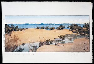 Tuin bij het Biwa-meer door Hiroshi Yoshida