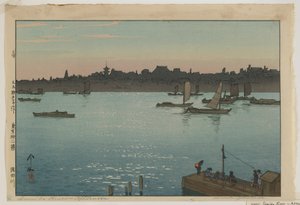 Sumida-rivier - Middag, uit de serie, Twaalf scènes van Tokio, Taisho-periode door Hiroshi Yoshida