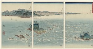 Gezicht op de draaikolken te Naruta in de provincie Awa (Sneeuw, maan en bloemen) door Hiroshige (I) , Utagawa