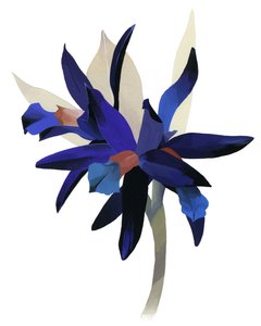 Een denkbeeldige bloem met een blauwe basis
