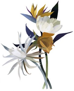 Een denkbeeldige bloem met een witte basis