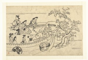 Musicerend gezelschap onder een kersenboom door Hishikawa Moronobu (attributed to)