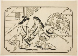 Na een beetje muziek, uit een ongetitelde serie van 12 erotische prenten door Hishikawa Moronobu