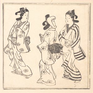 Blad uit een boek getiteld: Wakoku Hiaku-jo: Honderd Japanse vrouwen door Hishikawa Moronobu
