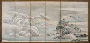 Landschap: twee van de vier seizoenen, herfst en winter, Edo-periode door Hishikawa Sori