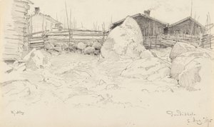 Huisjes in Puutikkala door Hjalmar Munsterhjelm