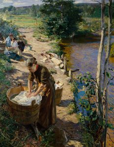 Schoonmaaksters bij de rivier door Hjalmer Eilif Emanuel Peterssen