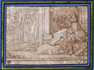 De Wijze (mediterend). Tekening door Hobben. 16e eeuw.