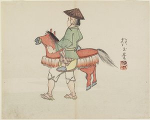 Straatartiest met paardenkostuum, ca. 1830 door Hogyoku