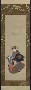 Schoonheid van de Yoshiwara met leerling in maanlicht, 19e eeuw