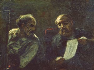 Een discussie in het atelier, 1852-55 door Honoré Daumier