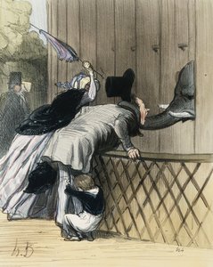 Een schrik in de Jardin des Plantes, uit "Les Etrangers a Paris" door Honore Daumier, Aubert et Compagnie, 1844