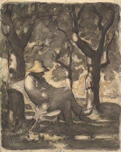 Een man die leest in een tuin, 1825-79 door Honoré Daumier