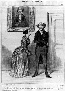 En te zeggen dat dit drie van mijn beklaagden zijn die ik niet had kunnen veroordelen!... verloren reputatie!... , uit de "Gens de Justice", serie cartoons over Justitie door Honore Daumier. "Charivari" door Honoré Daumier