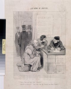 Kunstwerk door Honore Daumier (1808-1879). Charivari uit 1845: Serie LES PEANS DE JUSTICE. 