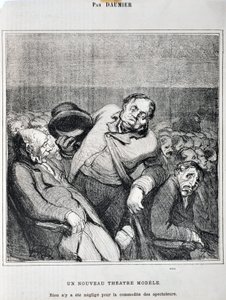 Kunstwerk door Honore Daumier (1808-1879). Charivari dateert uit 1864: Serie Schetsen Gemaakt in het Theater Een nieuw theatermodel. Niets is verwaarloosd voor het gemak van de toeschouwers MUSEE DES BEAUX ARTS - PALAIS LONGCHAMP, MARSEILLE door Honoré Daumier