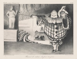 Baissez le rideau, la farce est jouée (Laat het gordijn zakken, de farce is voorbij) door Honoré Daumier