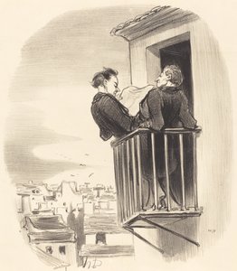 Comment on comprend le balcon Espagnol a Paris door Honoré Daumier