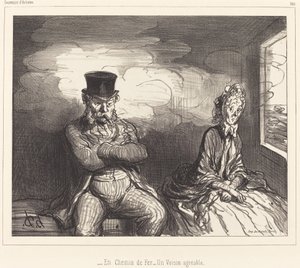 Op de Spoorweg... een aangename buurman door Honoré Daumier