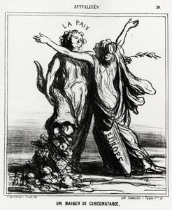 Europa en vrede: een speciale kus (illustratie door Honore Daumier, gepubliceerd in Charivari, gedateerd 1 april) door Honoré Daumier