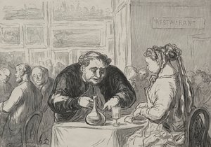 Tentoonstelling van Schone Kunsten: Bij het Buffet Liefde voor Kunst en de Kotelet door Honoré Daumier