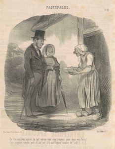 Humanitaire schrijfster die zich over de man buigt... door Honoré Daumier