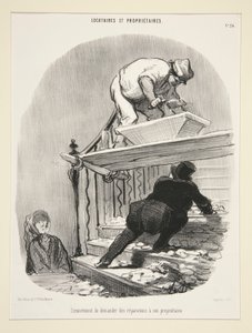 Ongemak van het vragen om reparaties aan zijn eigenaar, uit Huurders en Eigenaren door Honoré Daumier