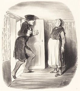 Ongemak van het bezoeken van een entresol zonder voorzorg... door Honoré Daumier