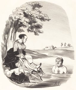 Het water is heerlijk... ik verzeker het je... door Honoré Daumier
