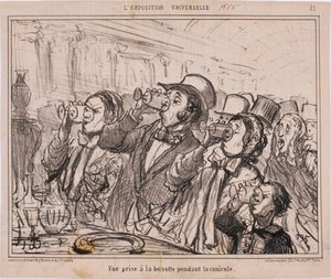 De Wereldtentoonstelling - Gezicht genomen bij de bar tijdens de hittegolf door Honoré Daumier
