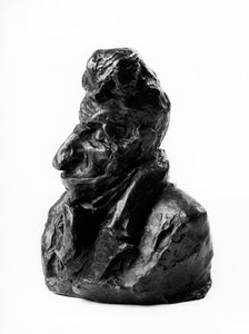 De bustes van de Celebrites du Juste Milieu. Karikatuur door Jean Auguste Chevandier de Valdrome, afgevaardigde en paar van Frankrijk. De domme. Beeldhouwwerk door Honore Daumier, 19e eeuw door Honoré Daumier