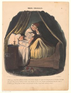 Lezende man in bed met naast zich zijn vrouw door Honoré Daumier