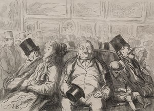 Moment van rust in de Salon Carré door Honoré Daumier