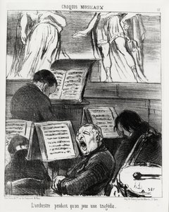 Muzikale schetsen: het orkest terwijl het een tragedie speelt. Illustratie door Honore Daumier, gepubliceerd in 