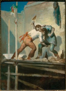 Vechtende metselaars door Honoré Daumier