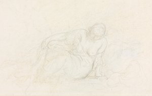 Liggende vrouw leunend op haar arm, verso, 1855-1860