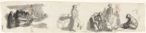 Blad met Studies van een Groep van Vier Figuren aan de Rechterkant (recto) door Honoré Daumier