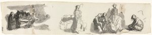 Blad met studies met een groep van vier figuren rechts door Honoré Daumier